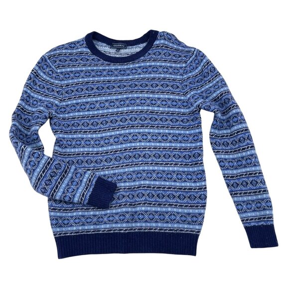 Crown & Ivy Blue Fair Isle Pattern Knit Sweater Large - Picture 1 of 6